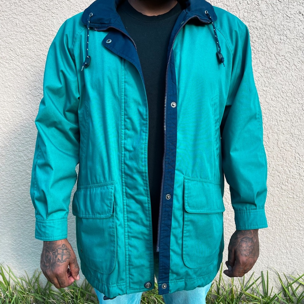 90's Vintage Pacific Trail Windbreaker / Raincoat in Teal and Navy